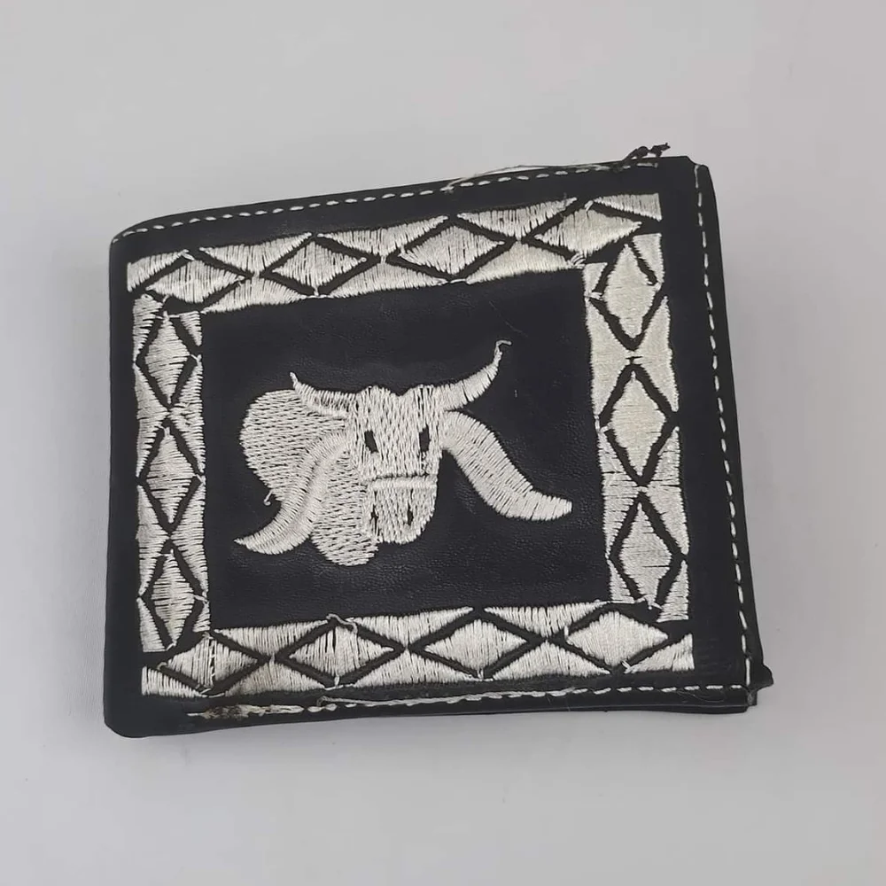 Men's western ‎ Embroidered  genuine leather Handmade Cowboy Rodeo Wallet .